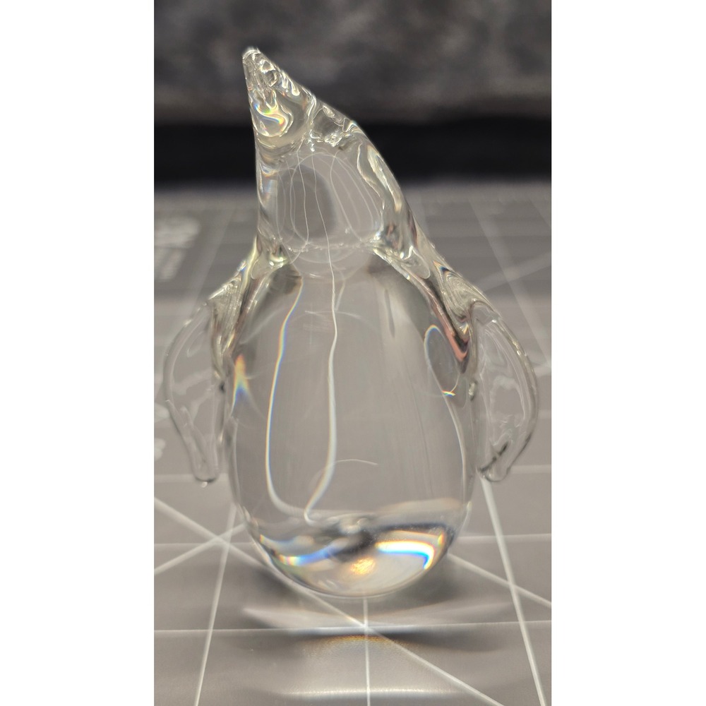 Vintage Clear Art Glass Penguin Figurine Paperweight Minimalist Decor